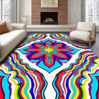Vibrant Psychedelic Floral Wavy Pattern Rug