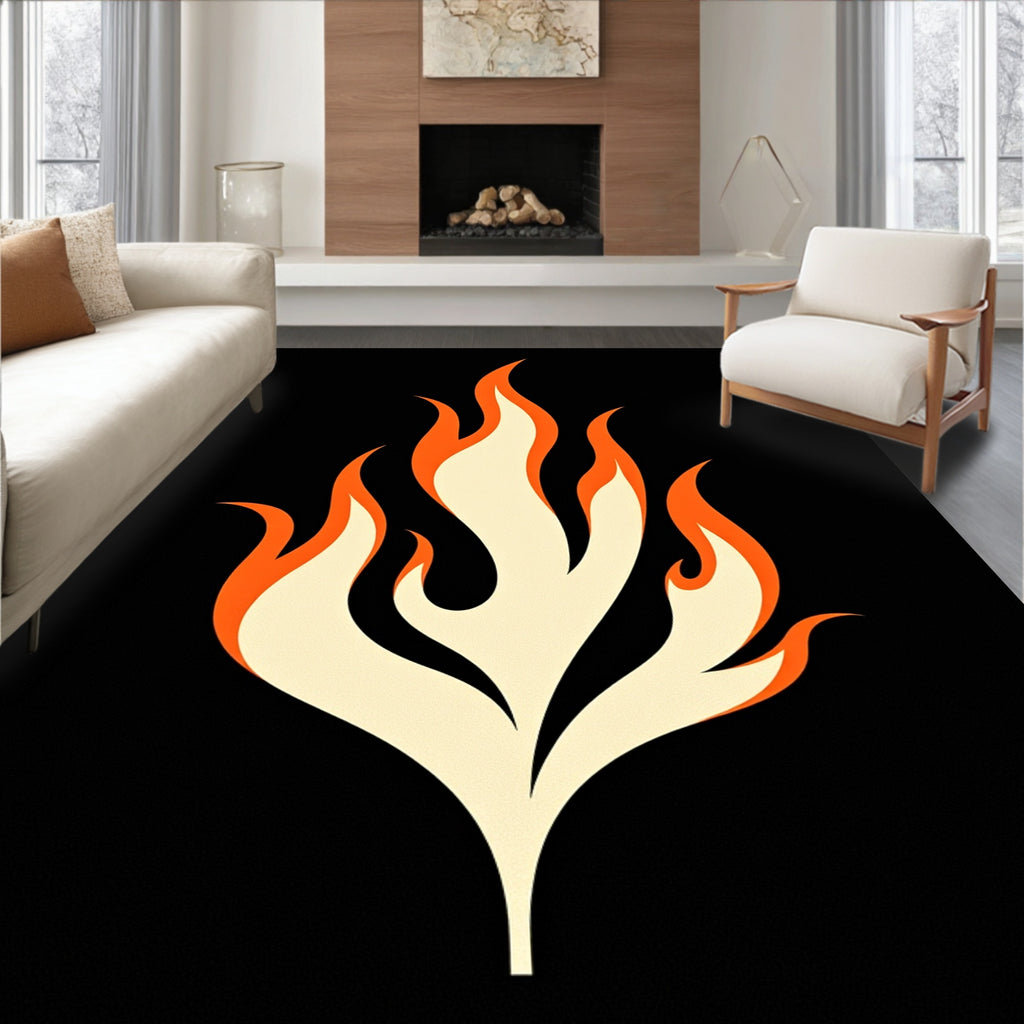 Fiery Orange Flame Abstract Rug