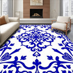 Elegant Blue Swirl Floral Ornament Rug