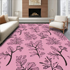 Pink Botanical Line Art Floral Rug