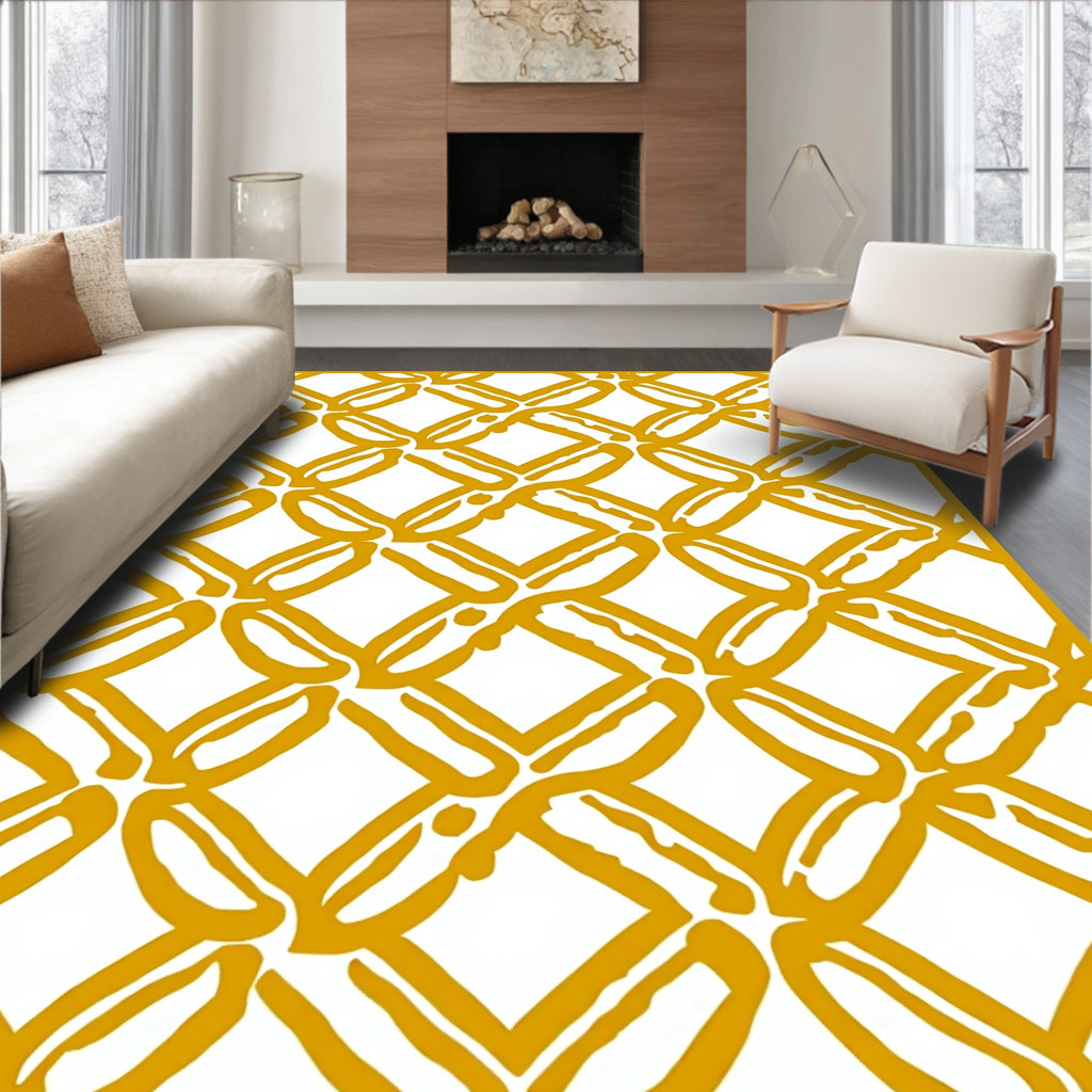 Ochre Interlocking Chain Link Design Rug