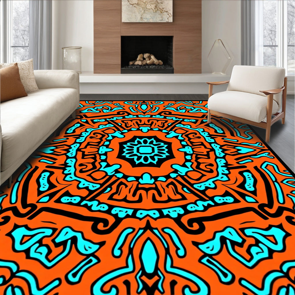 Bold Orange Teal Abstract Pattern Rug