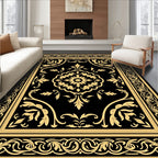 Elegant Black Gold Floral Scroll Rug