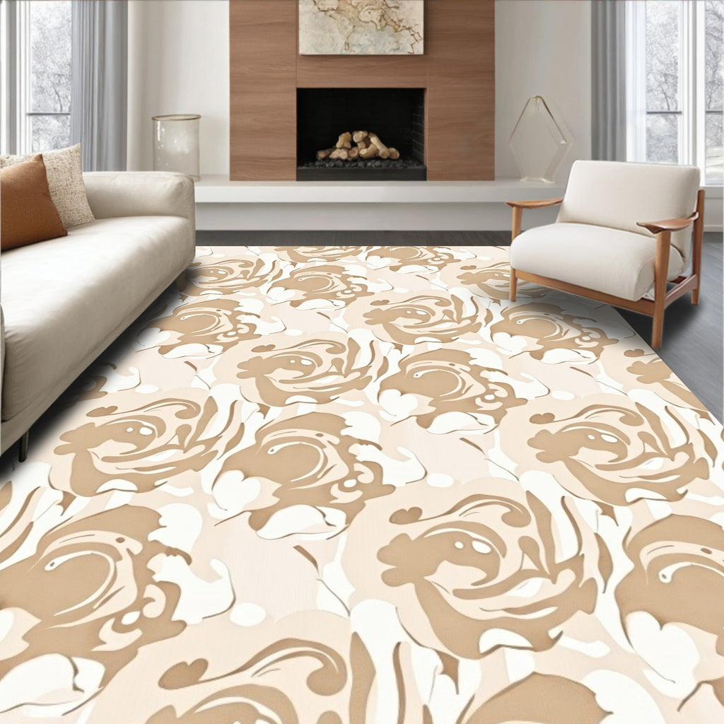 Nude Floral Swirl Pattern Design Rug