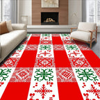 Red White Green Geometric Tile Pattern Rug