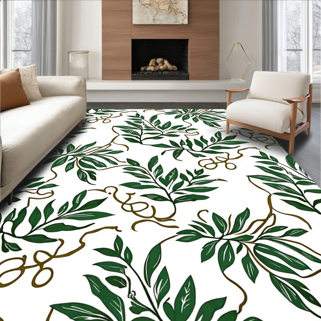 Lush Green Branch And Vine Pattern Rug