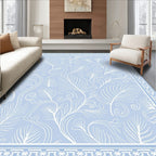 Light Blue White Feather Swirl Pattern Rug
