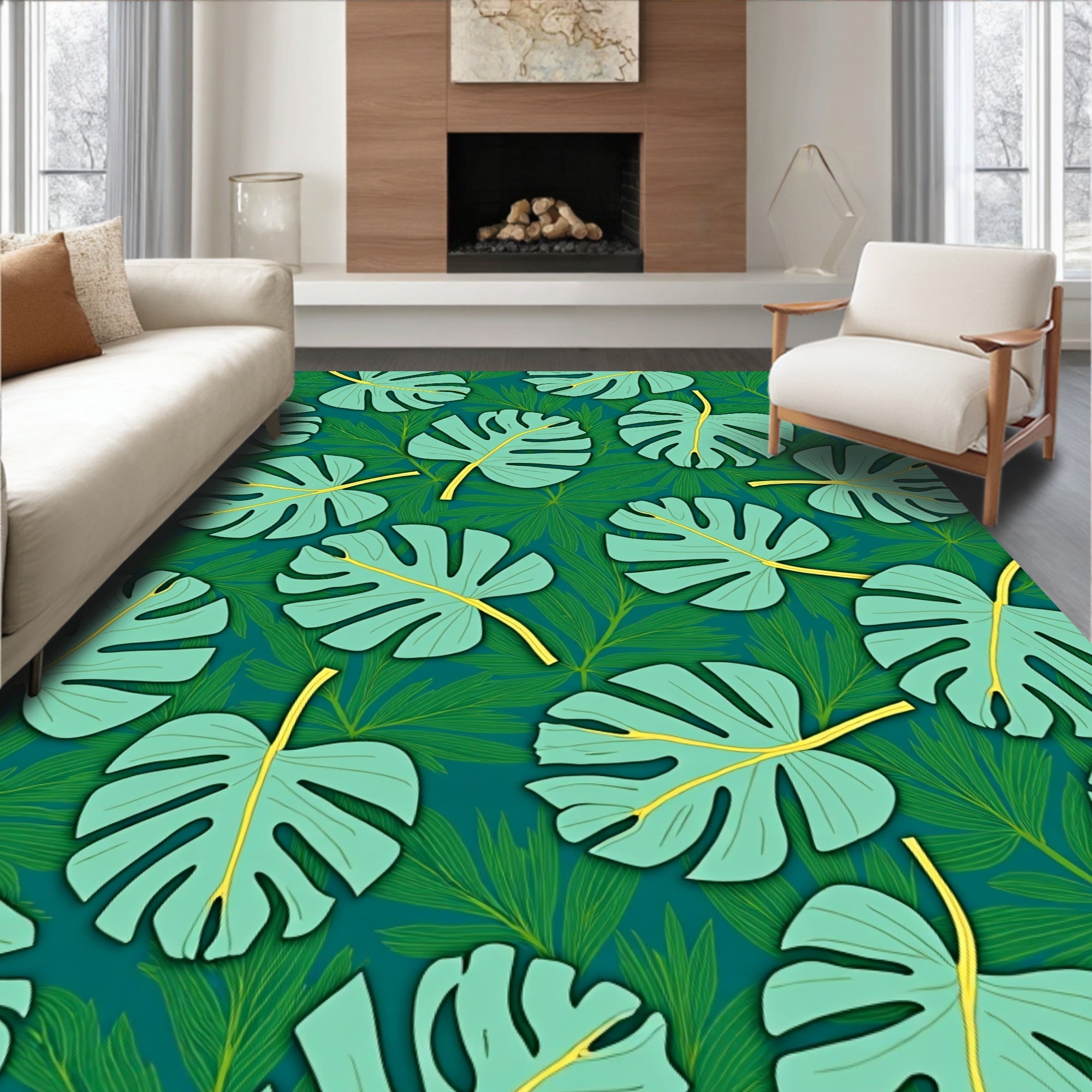 Monstera Leaf Tropical Pattern Rug