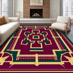 Deep Plum Gold Art Deco Geometric Design Rug
