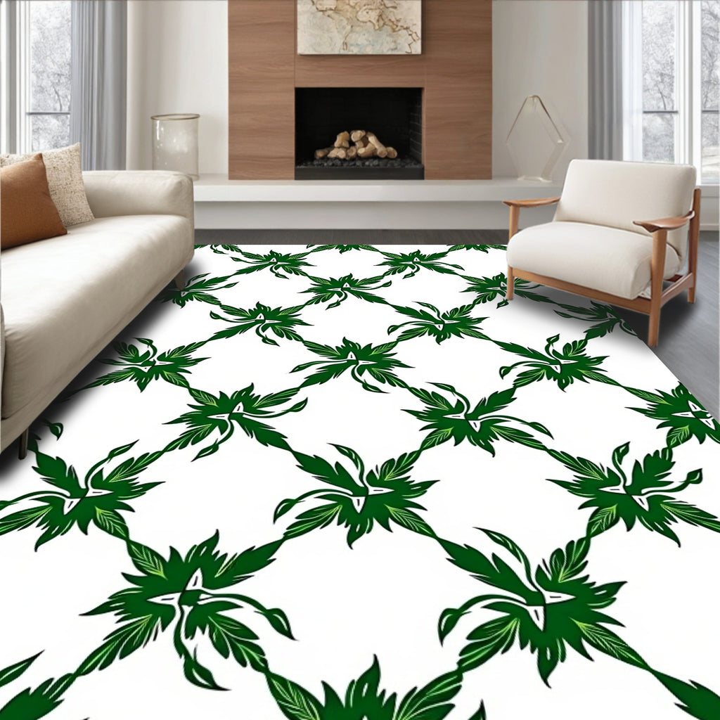 Green Leaf Lattice Pattern Rug