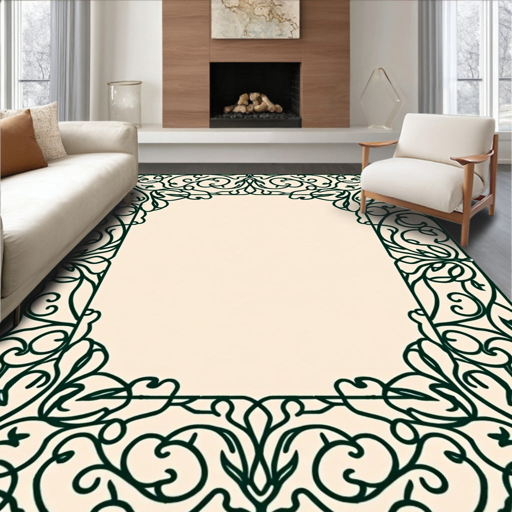 Elegant Scrollwork Floral Border Design Rug