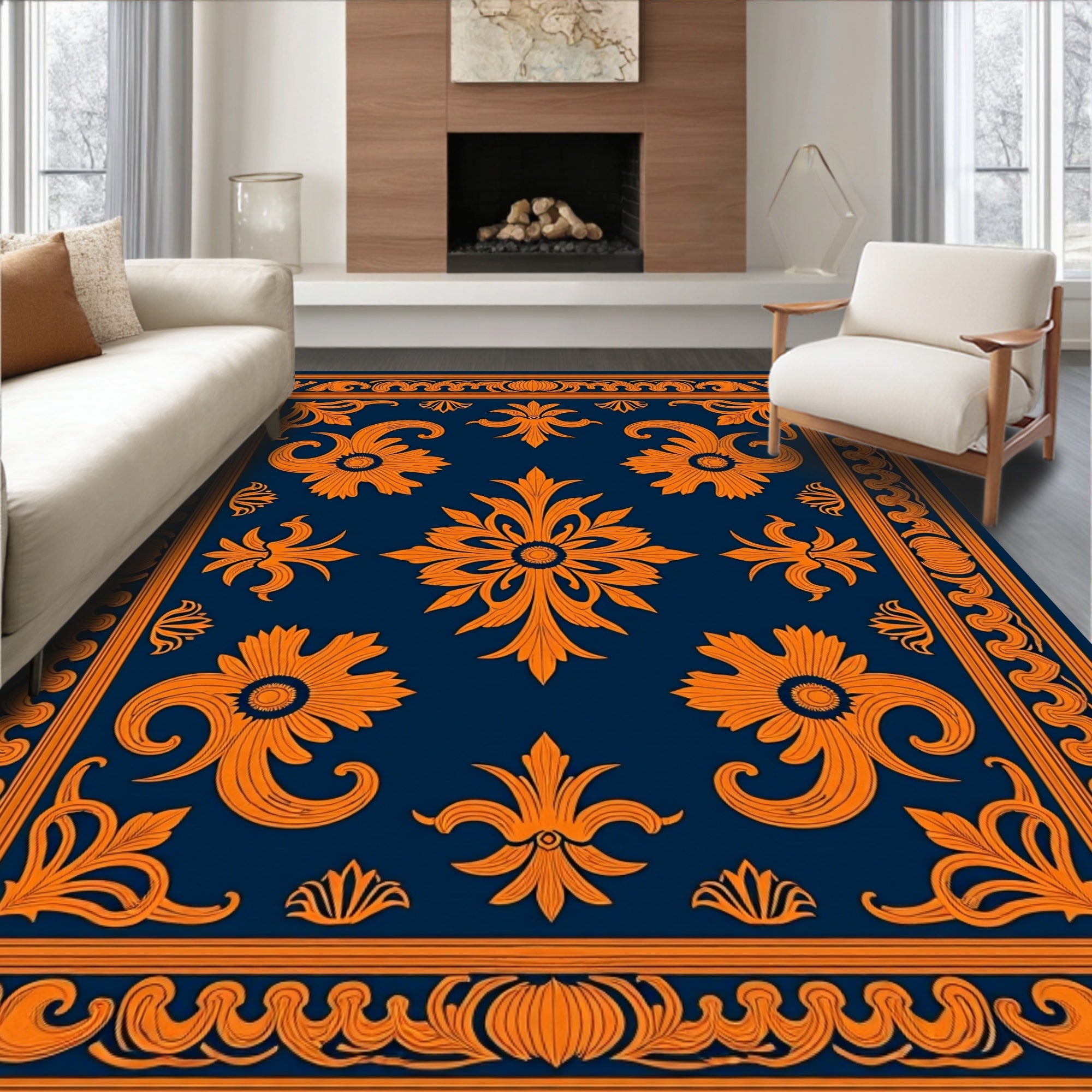 Ornate Floral Swirls Pattern Rug
