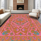 Pink Floral Swirls Damask Rug