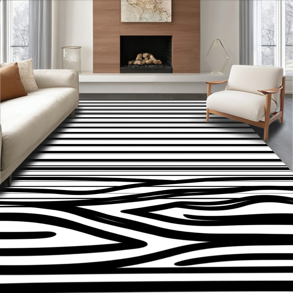 Striking Black White Abstract Pattern Design Rug