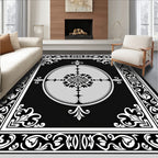 Elegant Black White Floral Medallion Rug