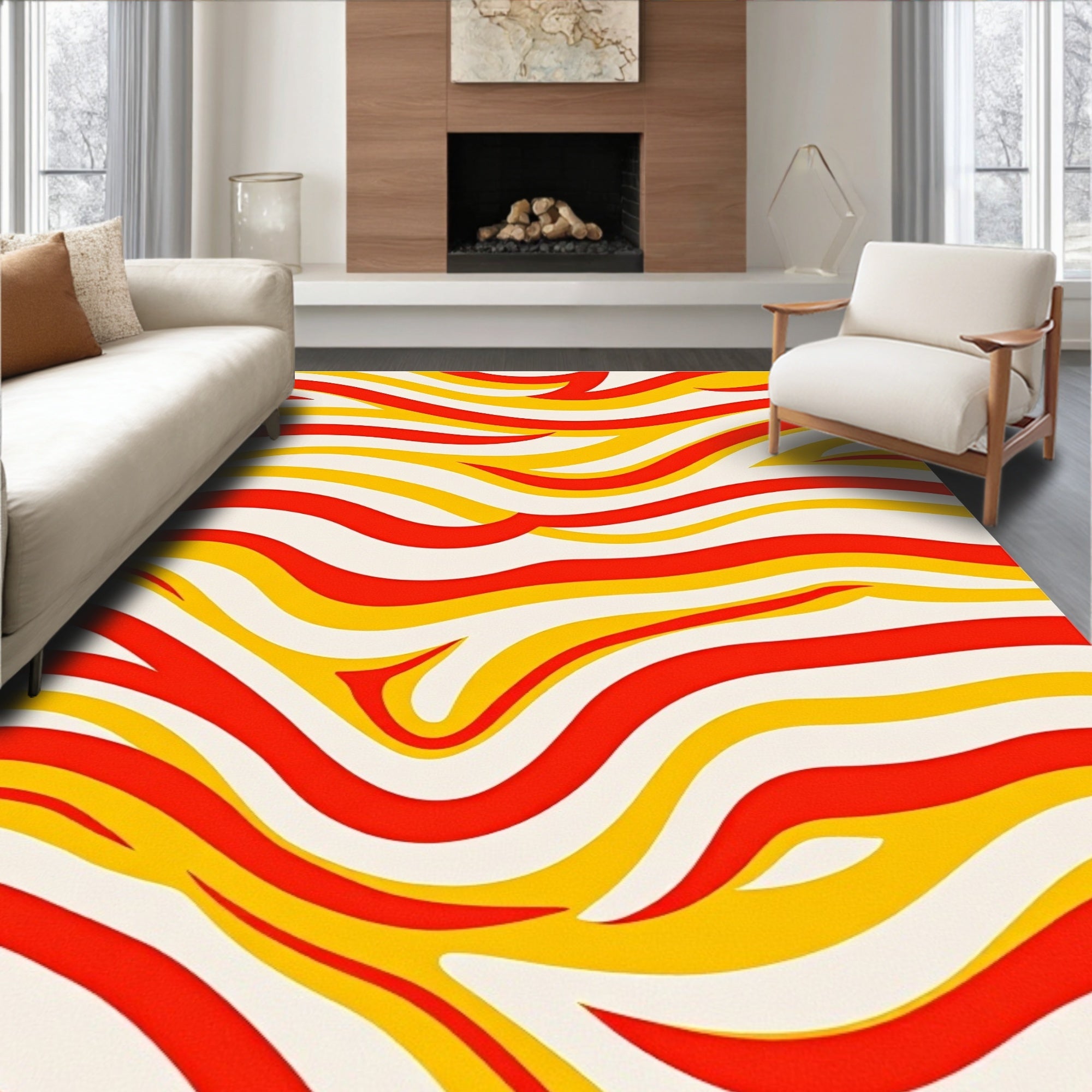 Bold Red Yellow Wavy Stripe Rug