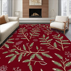 Festive Botanical Branch Snowflake Design Rug