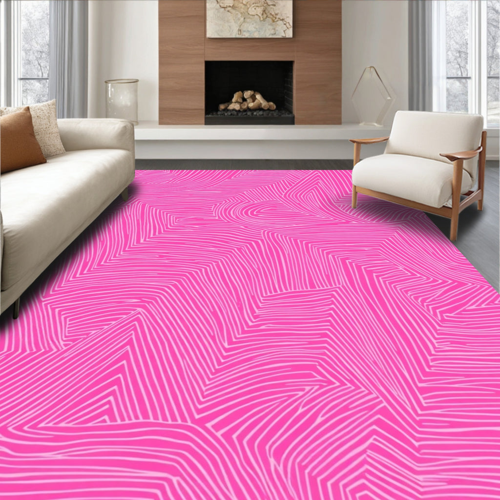 Vibrant Pink Geometric Line Art Rug