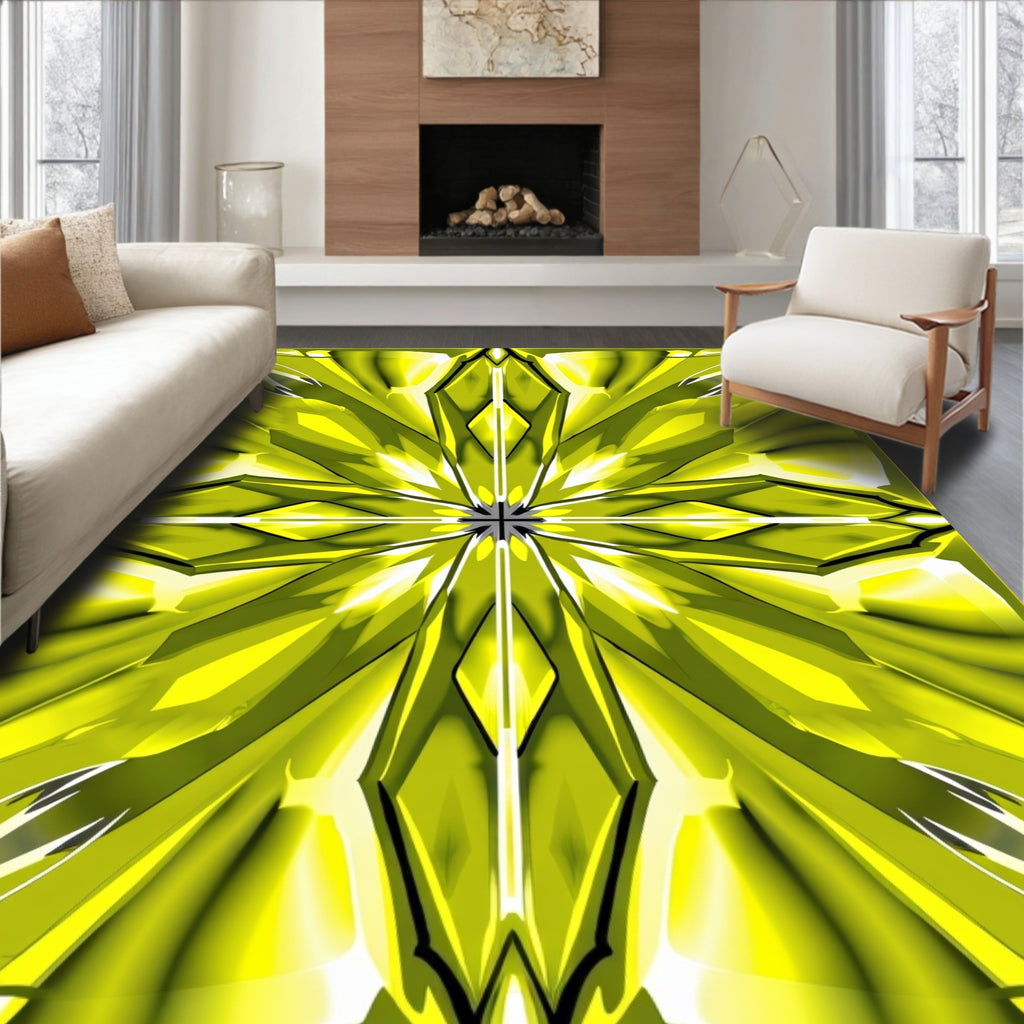 Radiant Yellow Faceted Geometric Design Rug