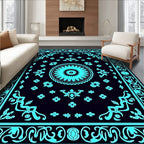 Cyan Floral Mandala Border Rug