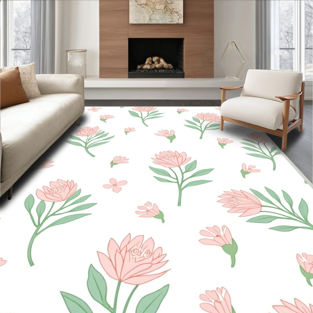Pastel Floral Pattern With Green Leaves Rug
