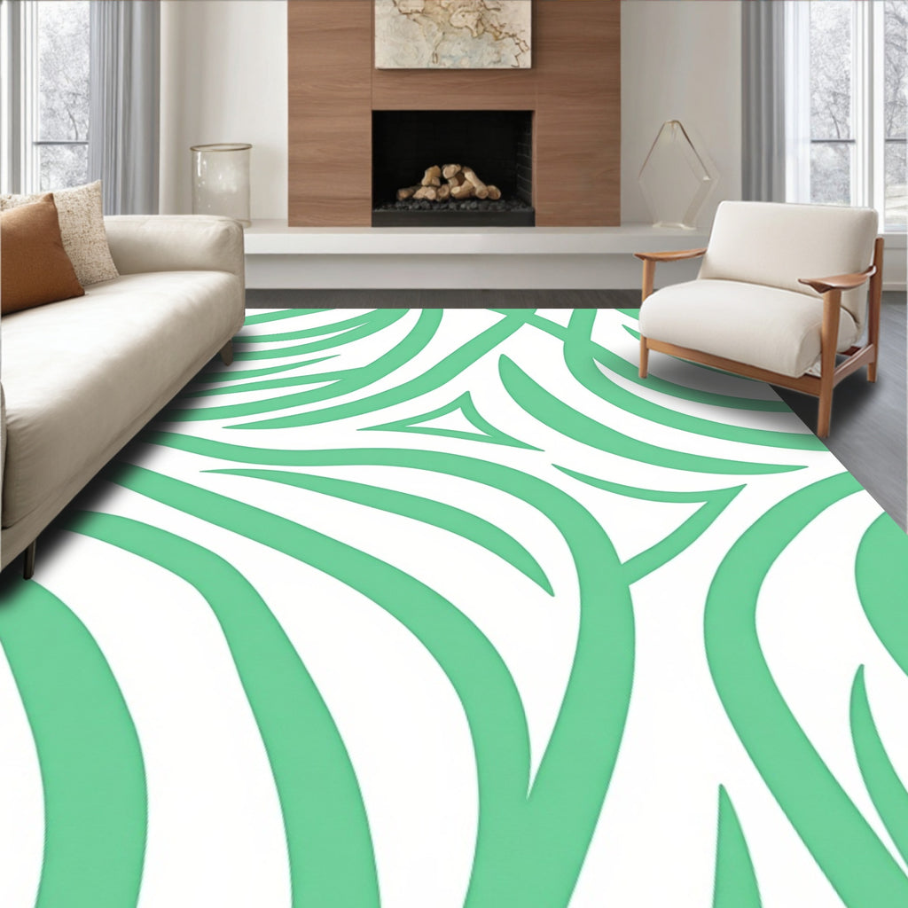 Abstract Green Wavy Stripes Pattern Rug