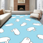 Cute White Animal Pattern Blue Background Rug