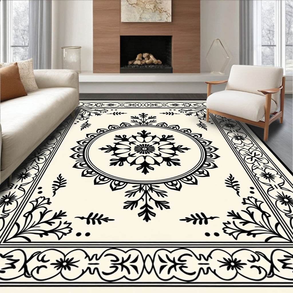 Ornate Floral Crest Mandala Design Rug