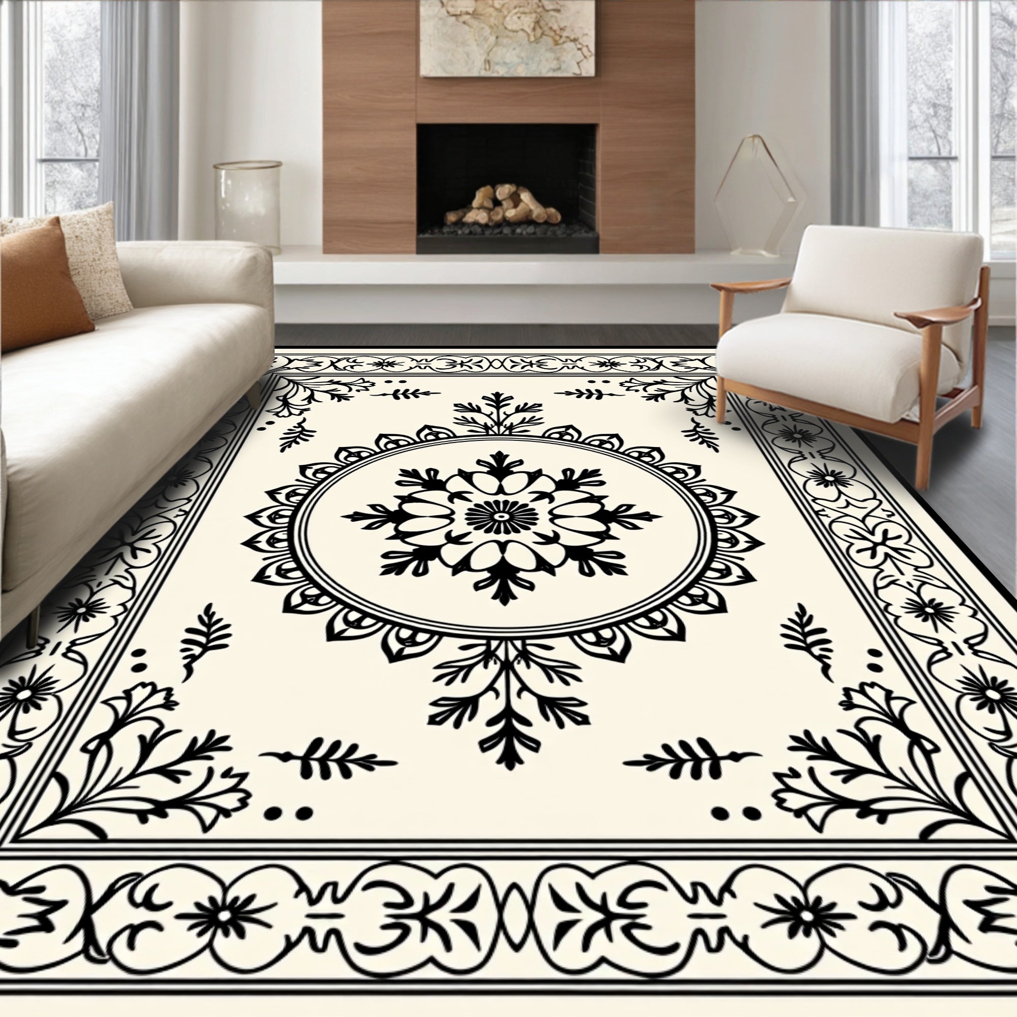 Ornate Floral Crest Mandala Design Rug