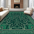 Emerald Geometric Layered Circuit Mandala Rug
