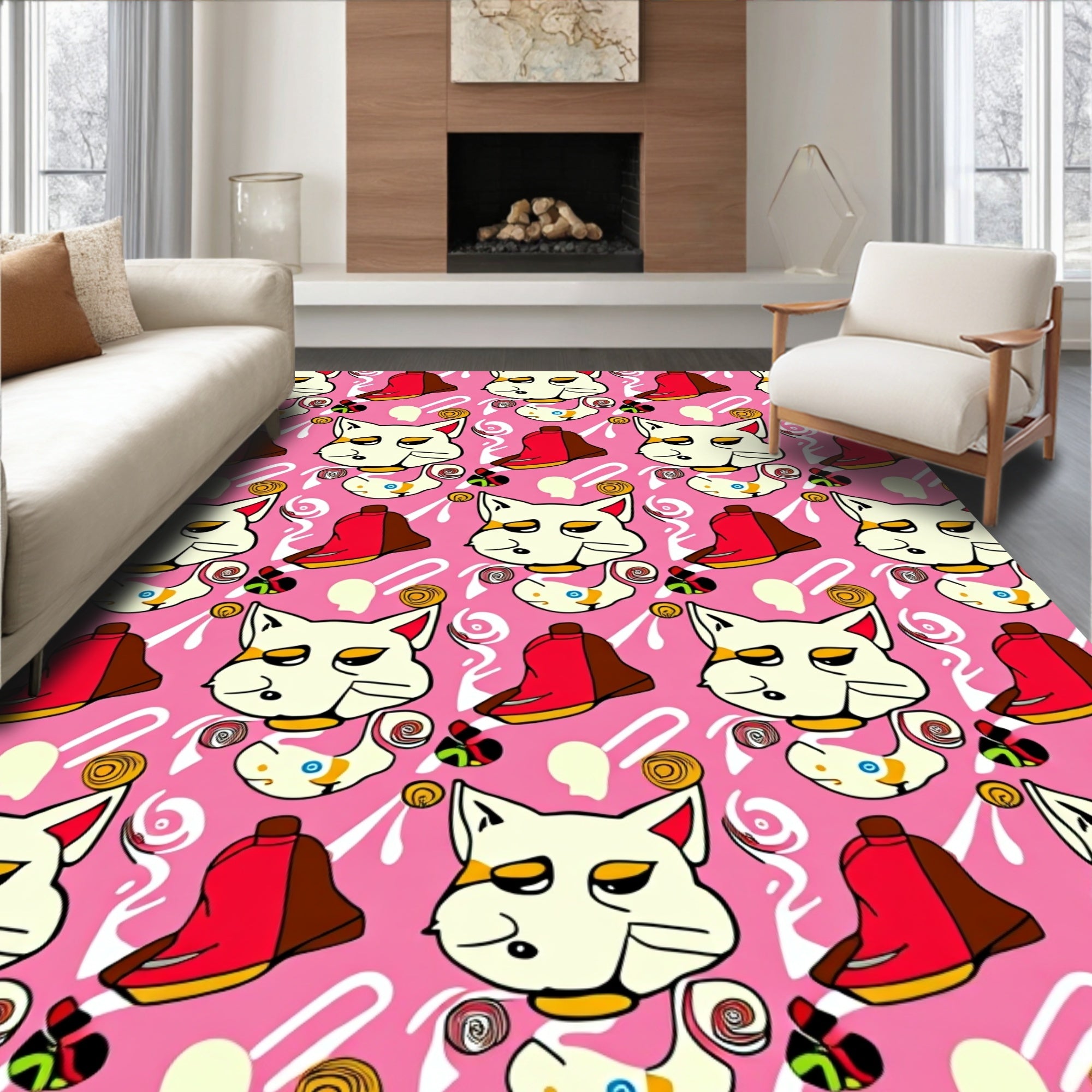 Whimsical Cat Bell Graphic Pattern Rug