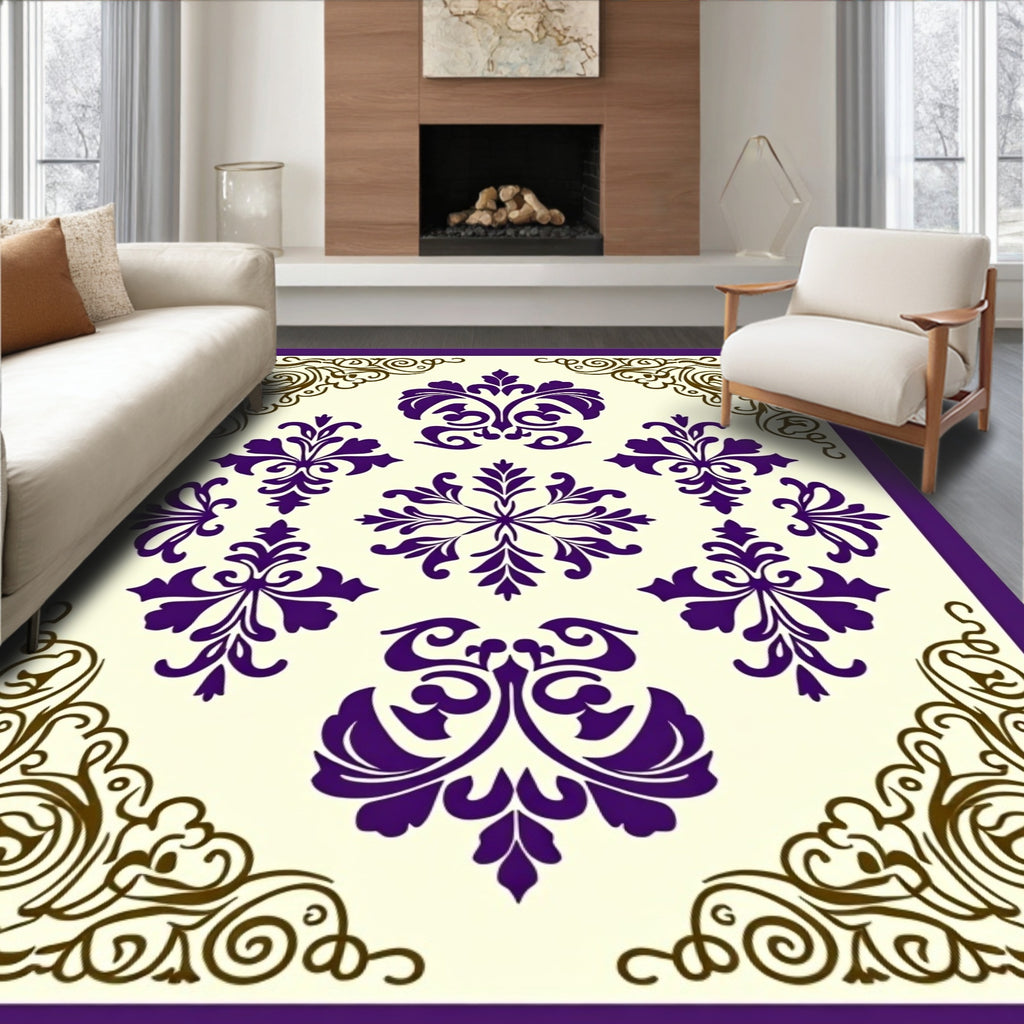 Purple and Gold Ornate Damask Rug