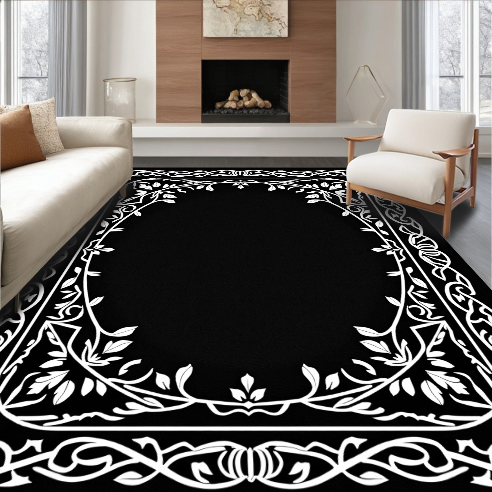 Classic White Floral Vine Scroll Rug