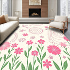 Pink Floral Swirl Doodle Pattern Rug