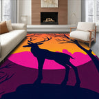 Bold Deer Silhouette With Vibrant Sunset Rug