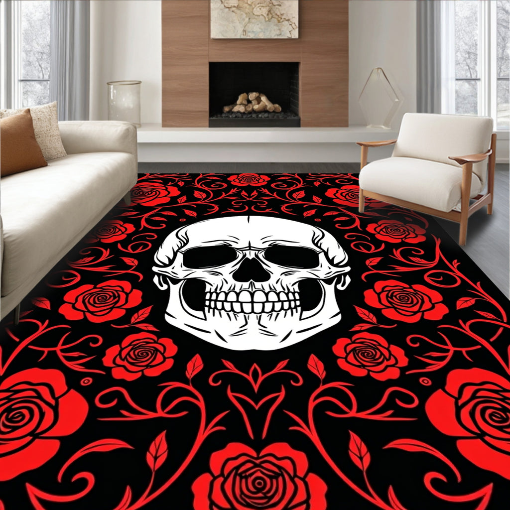 Gothic Skull Roses Pattern Rug
