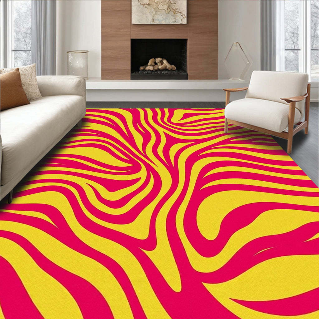 Bold Yellow Pink Zebra Stripes Rug