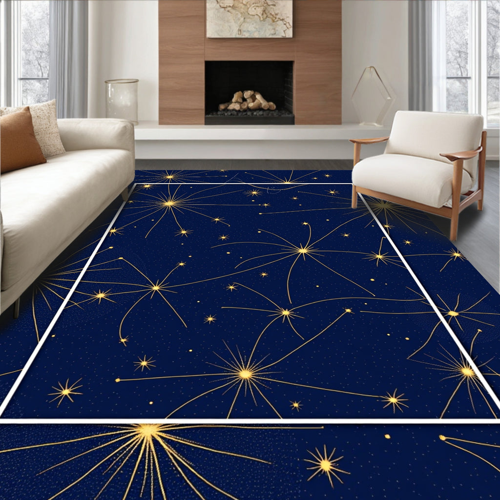 Golden Starburst on Navy Background Rug