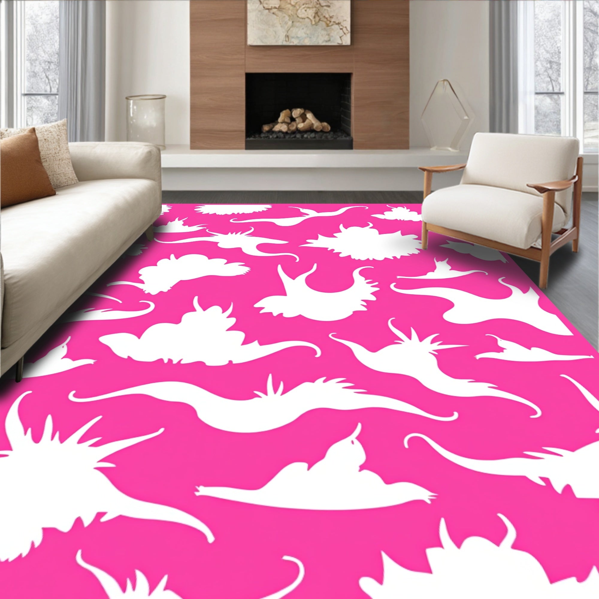 Abstract White Swirls Graphic Pattern Rug