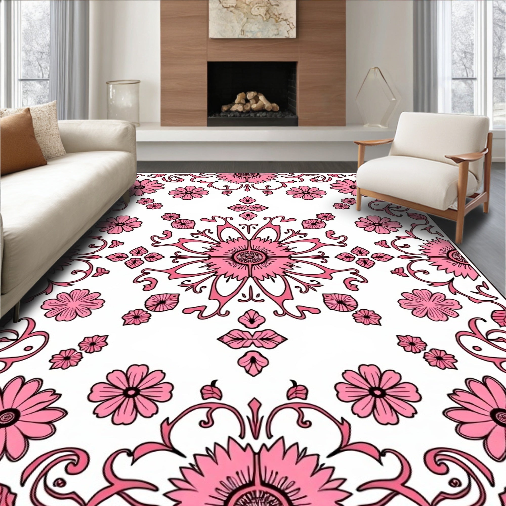 Pink Floral Decorative Pattern Rug