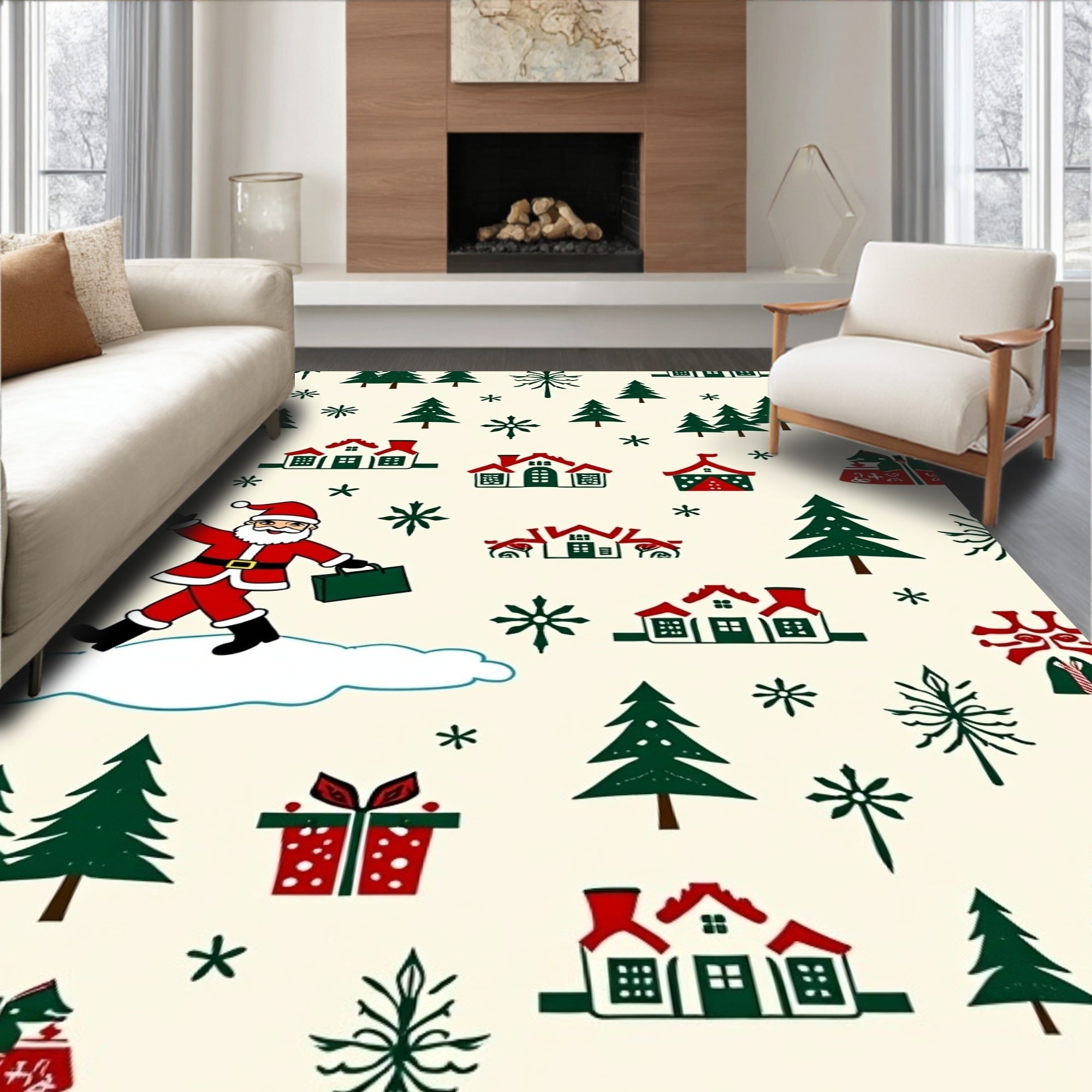 Christmas Village Scene With Santa Claus Rug