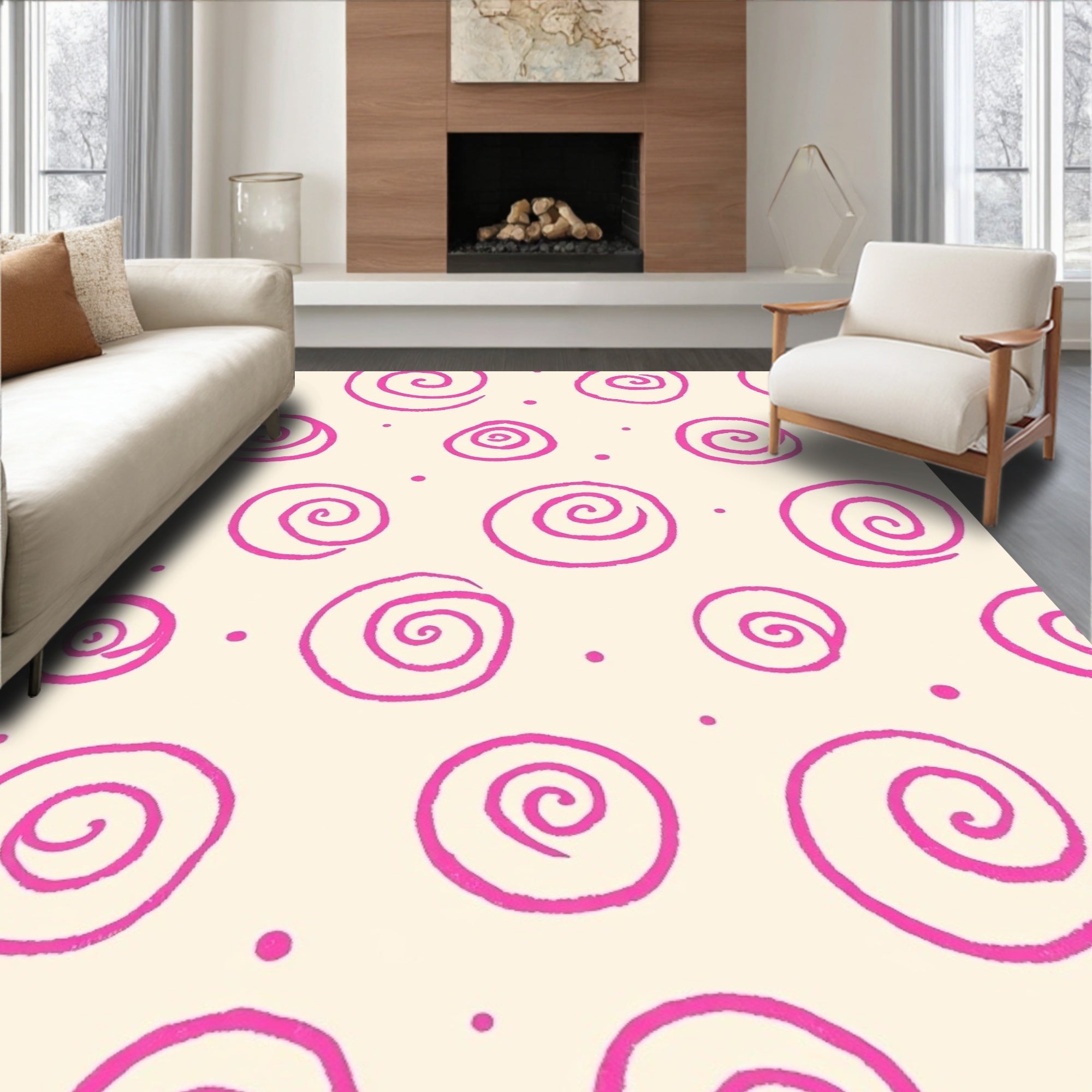 Playful Pink Swirl Dots Rug