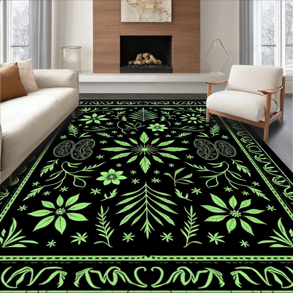 Lime Green Floral Vine Garden Rug