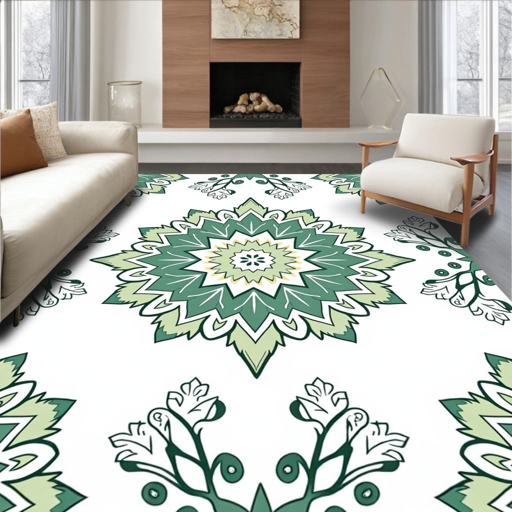 Green Floral Mandala Pattern Rug