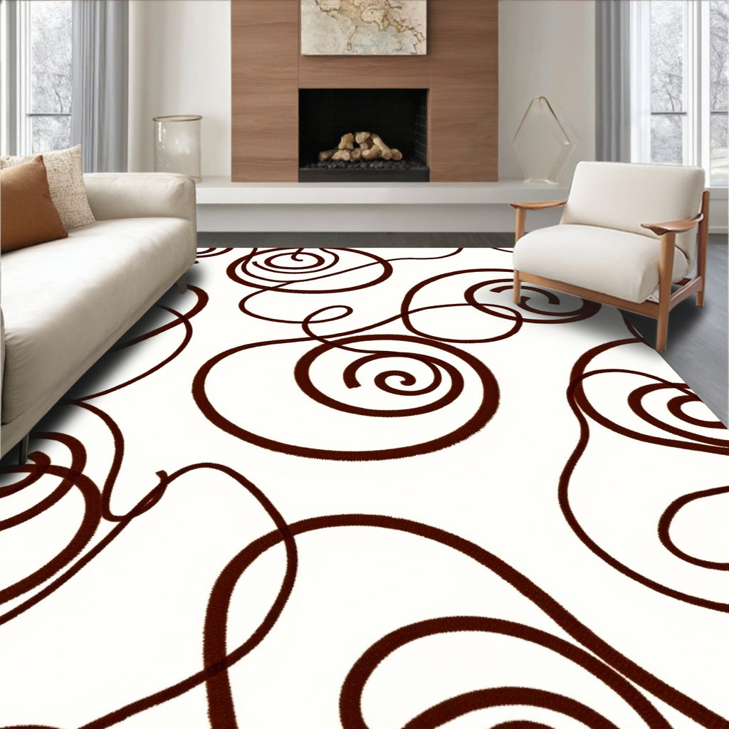 White And Brown Swirl Pattern Rug