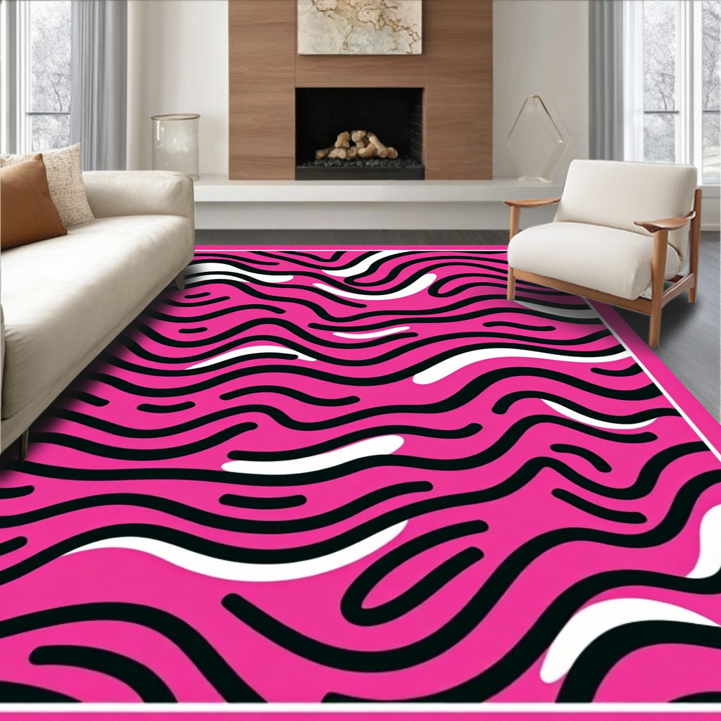 Bold Pink Abstract Swirl Pattern Rug