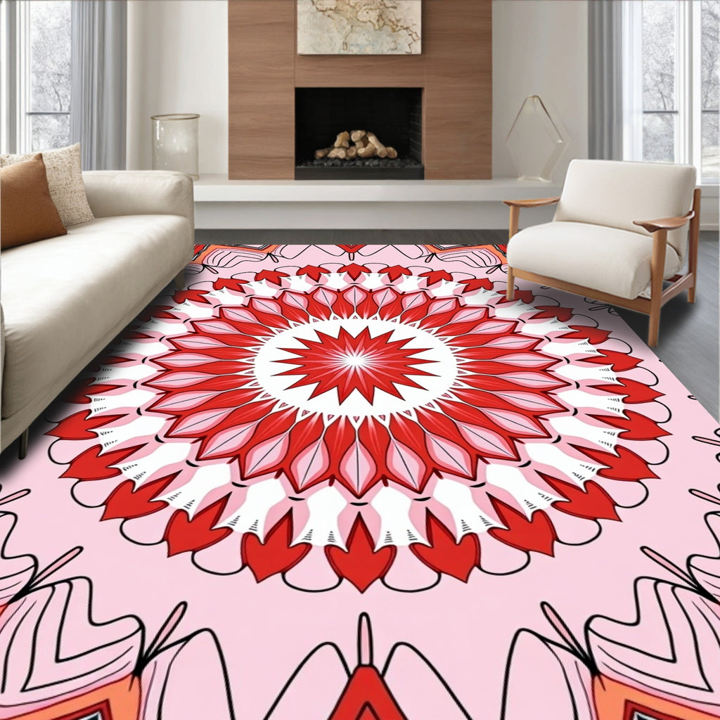 Radiant Red Mandala Pattern Rug