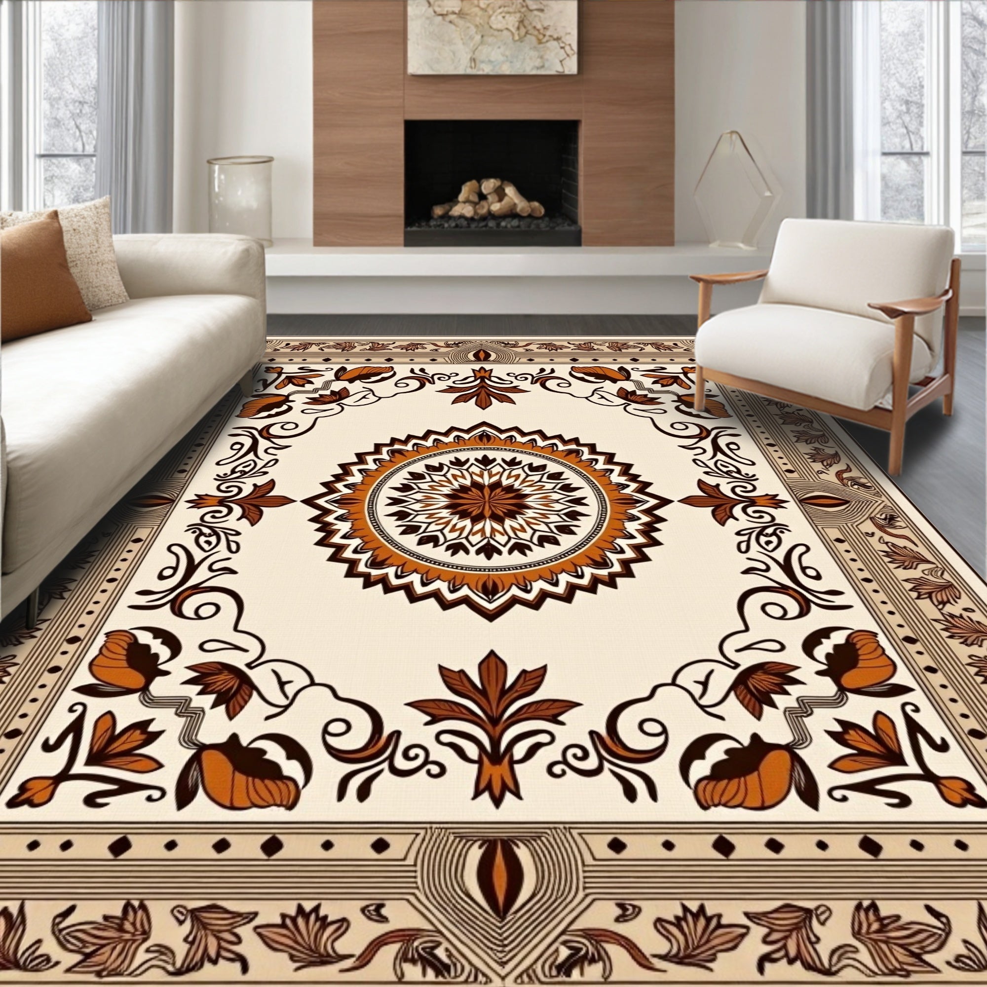 Classic Mandala Floral Border Rug