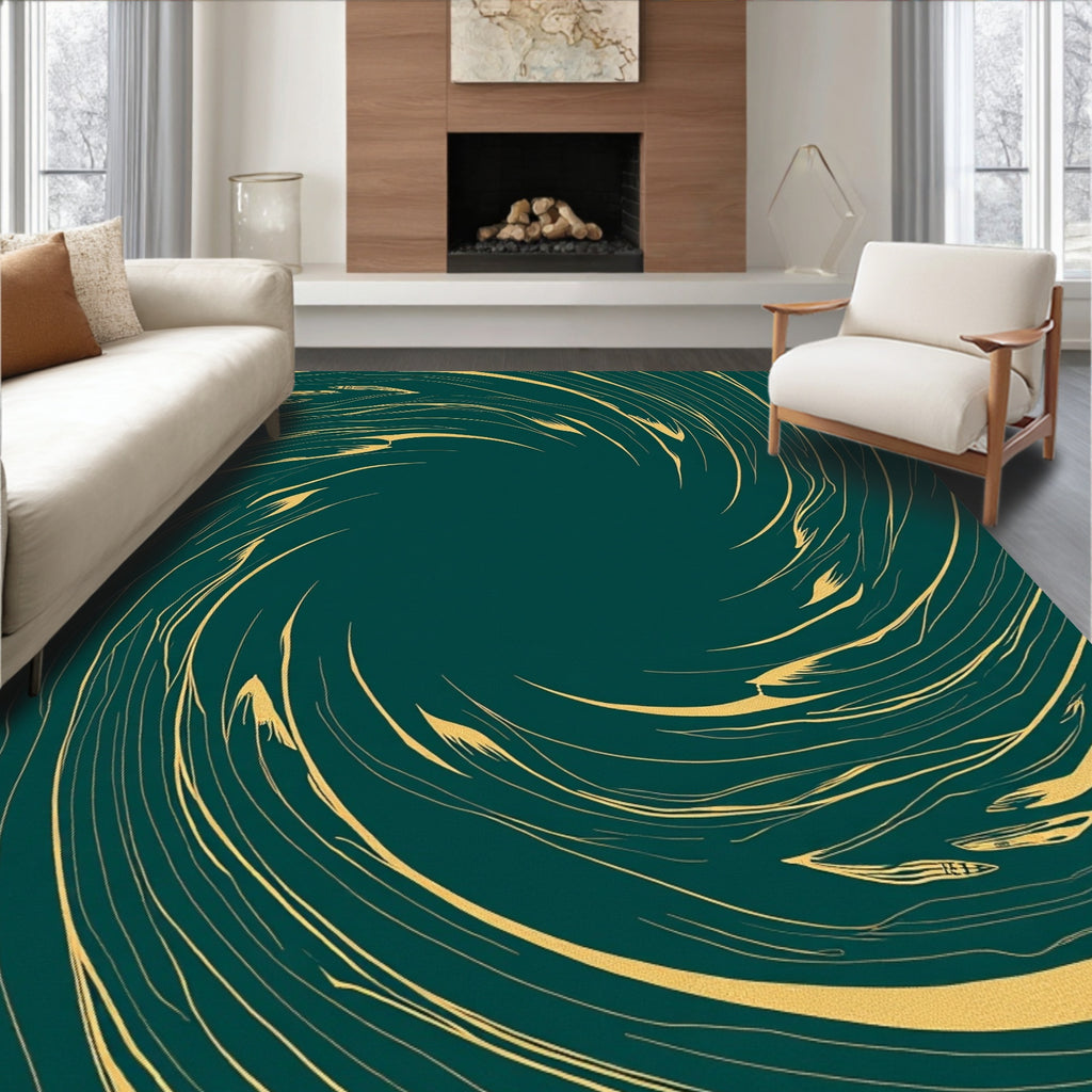 Deep Teal Swirling Abstract Art Rug