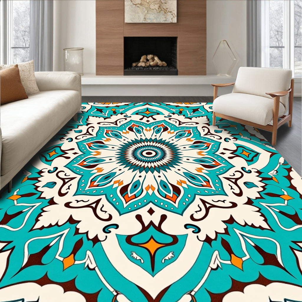 Mandala Style Bright Geometric Pattern Rug